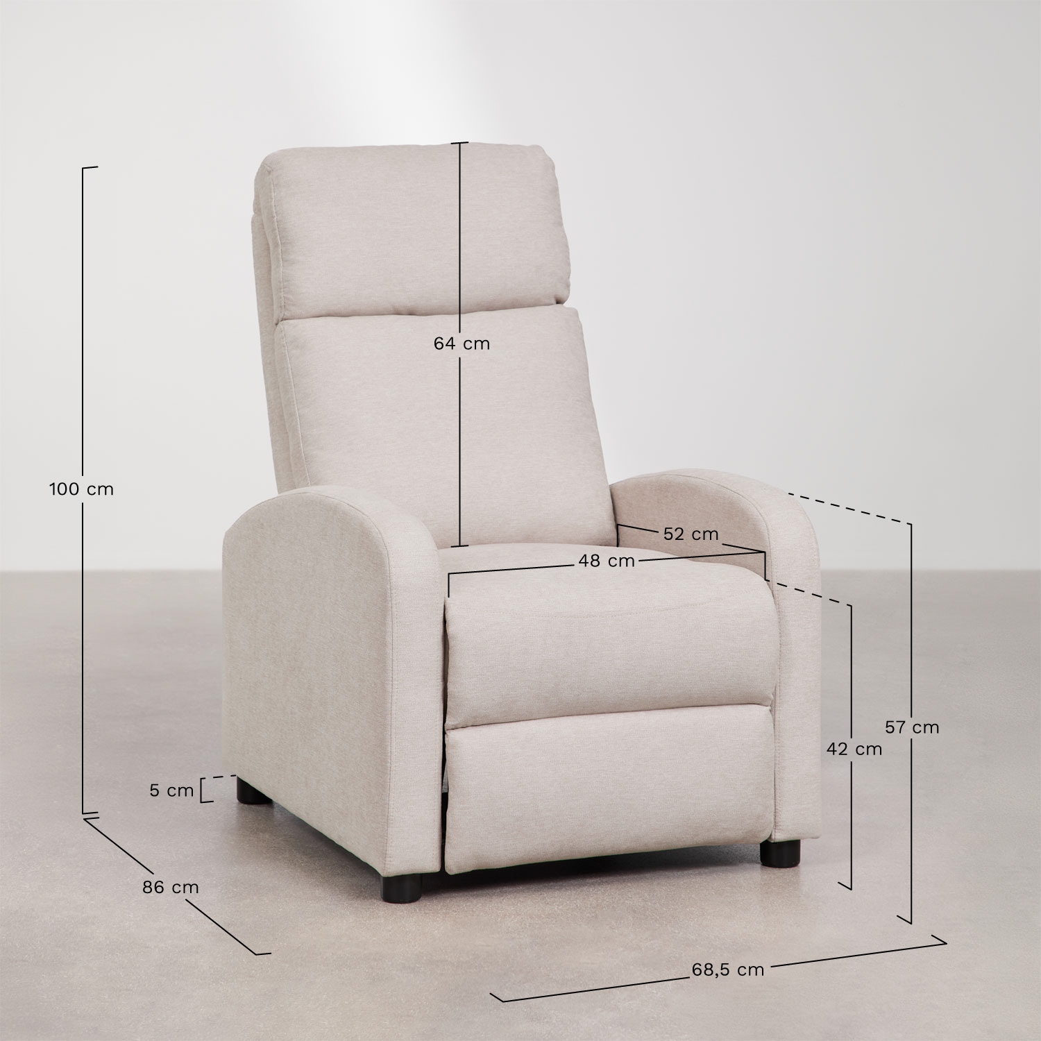 Pack de 2 poltronas reclináveis estofadas Libuliana, Dimens&otilde;es