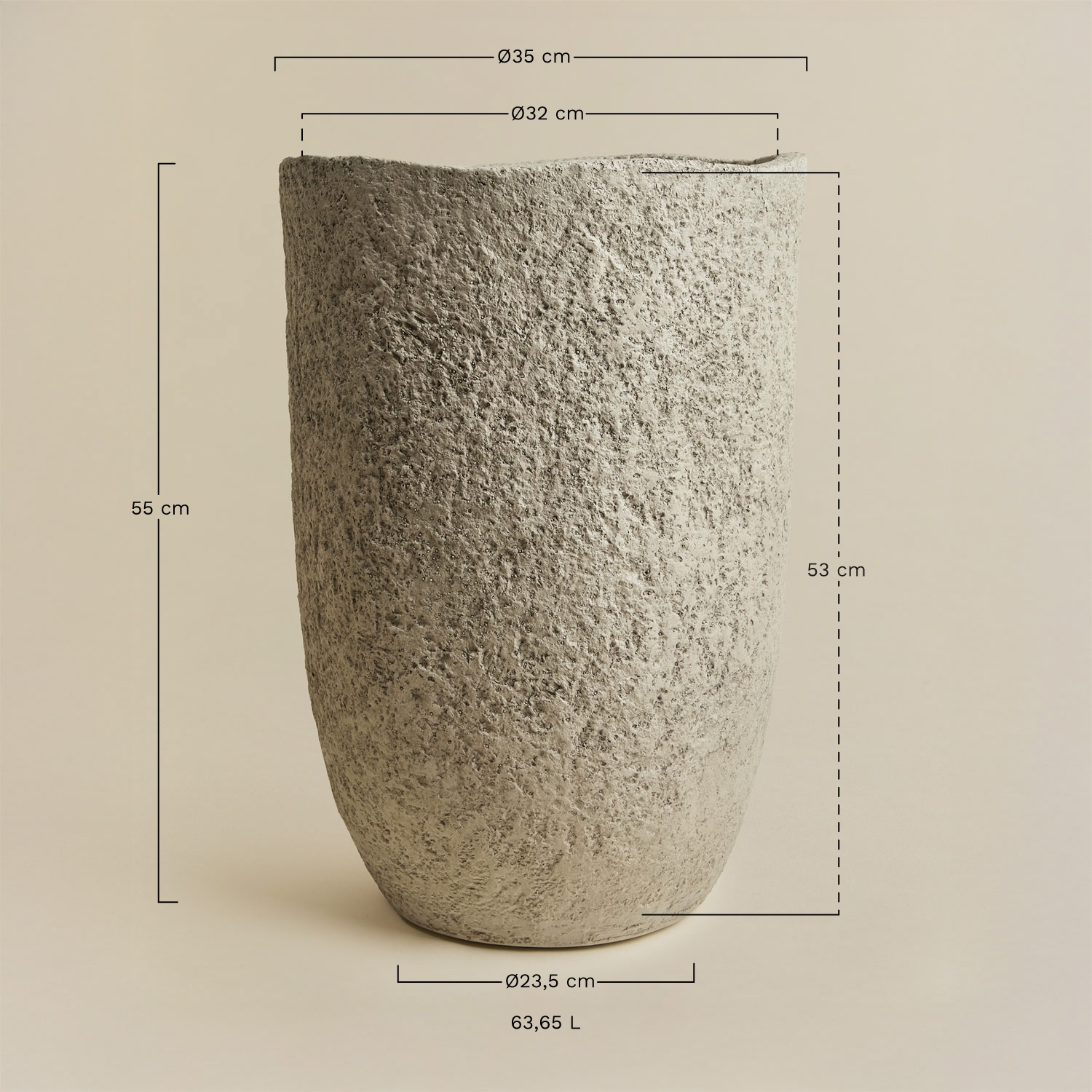 Vaso de cimento Nuria, Dimens&otilde;es