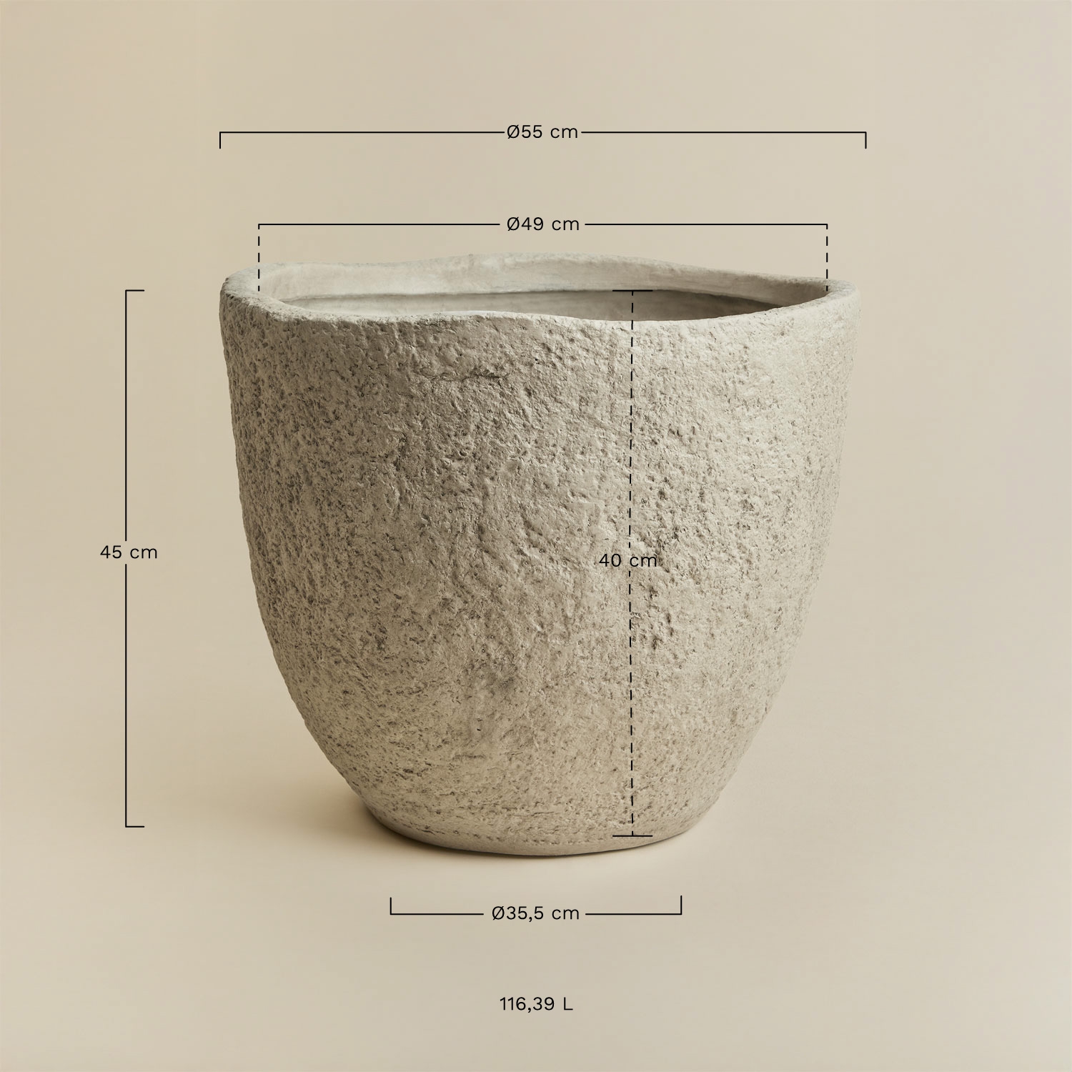Vaso de cimento Nuria, Dimens&otilde;es