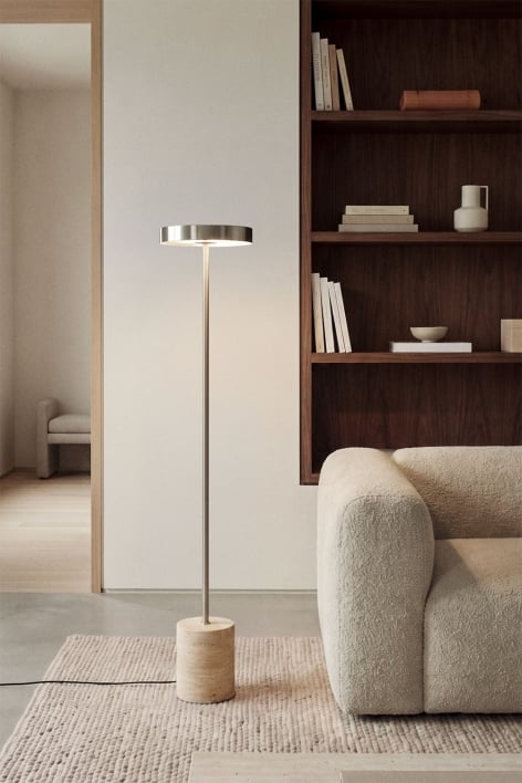 Lâmpada de pé LED em aço inoxidável e pedra natural Isasia - Travertino