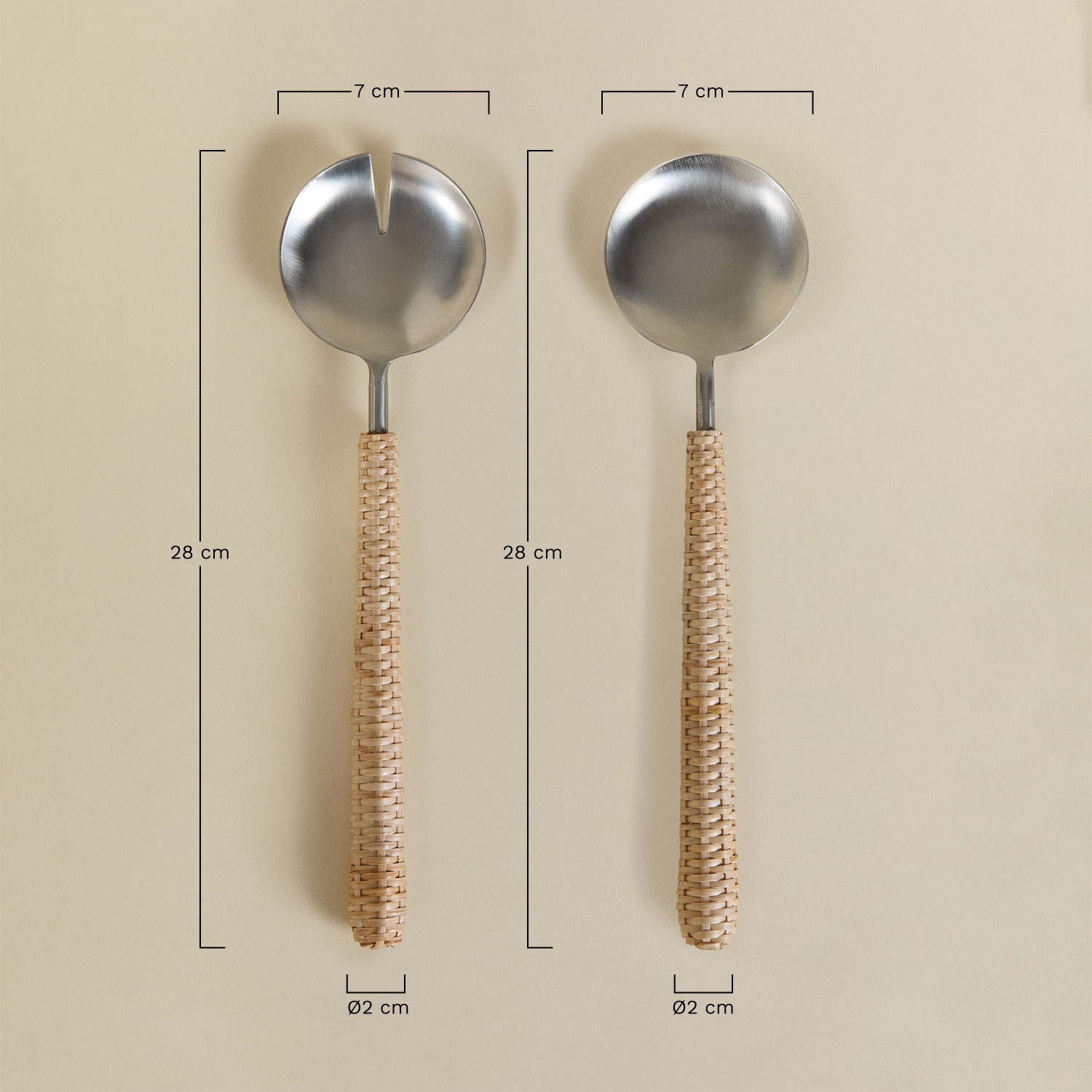 Conjunto de 2 talheres para salada em aço inoxidável e bambu Dakomi, Dimens&otilde;es
