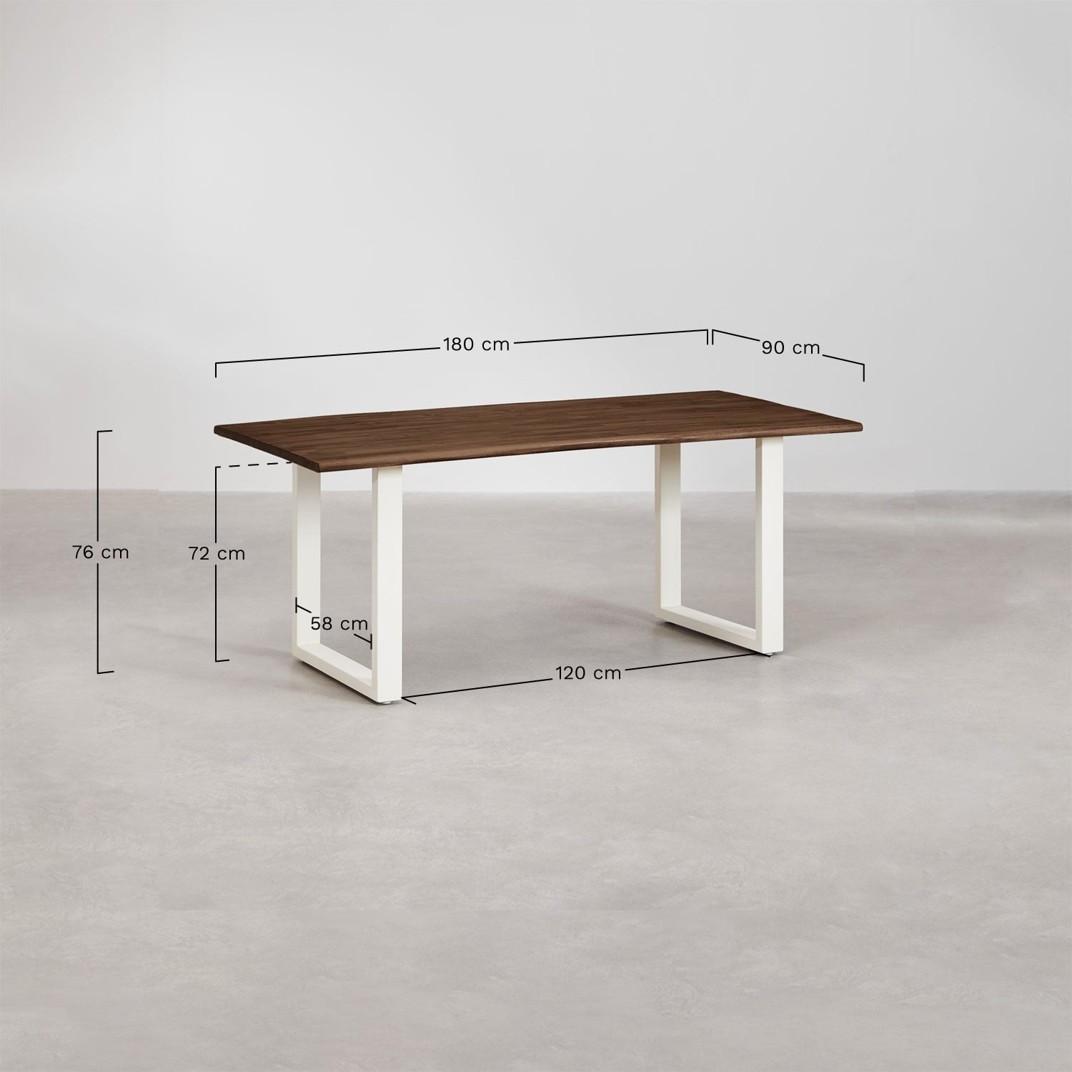 Mesa de jantar retangular 180x90 cm em madeira de acácia e aço Maupi, Dimens&otilde;es