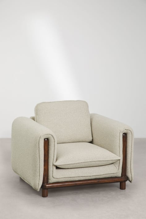Pack de 2 poltronas com apoios de braços em bouclé e madeira de borracha Pablian
