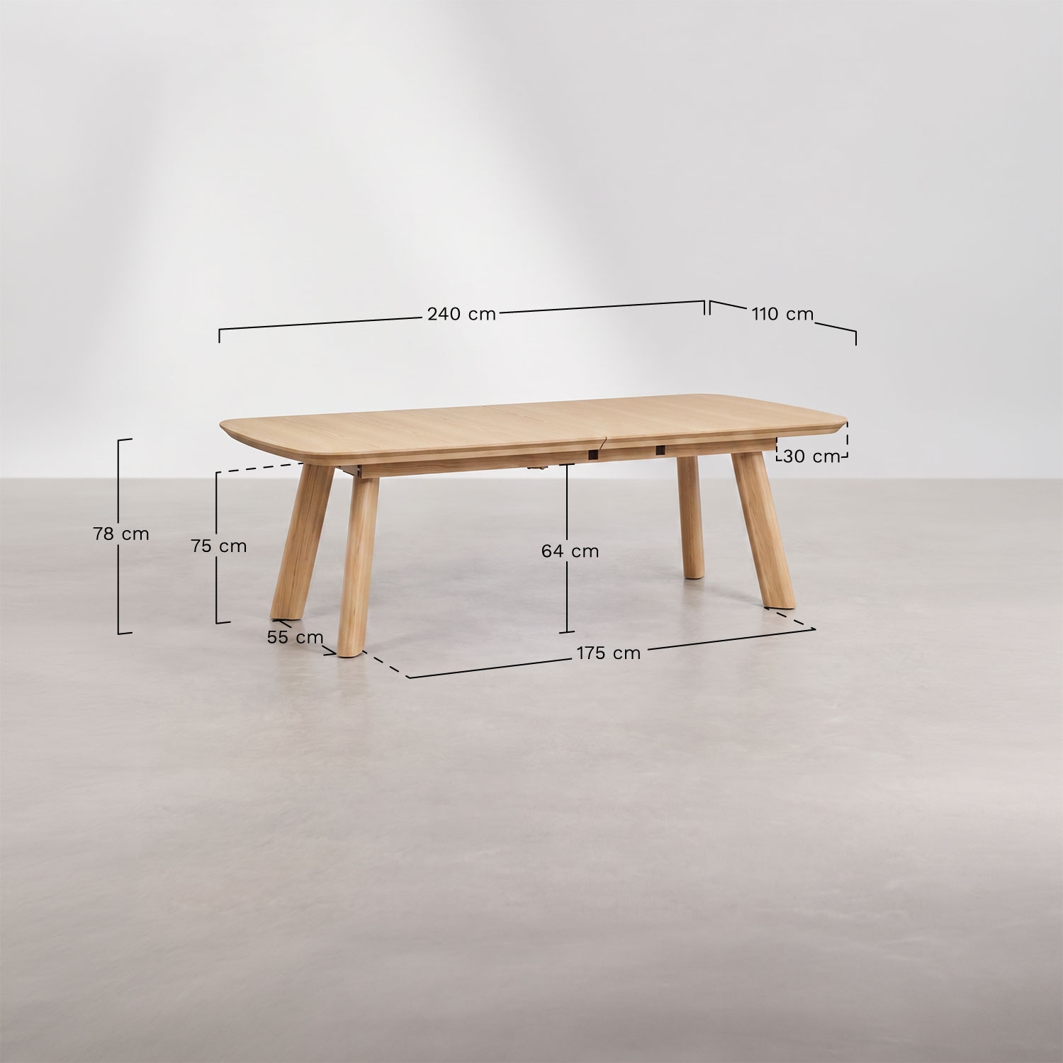 Mesa de jantar retangular extensível 240-300x110 cm em MDF Teodic, Dimens&otilde;es