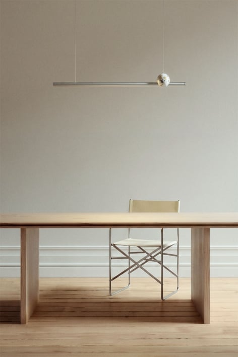 Lâmpada de teto pendente linear LED 100 cm em pedra natural e ferro Lanuvio