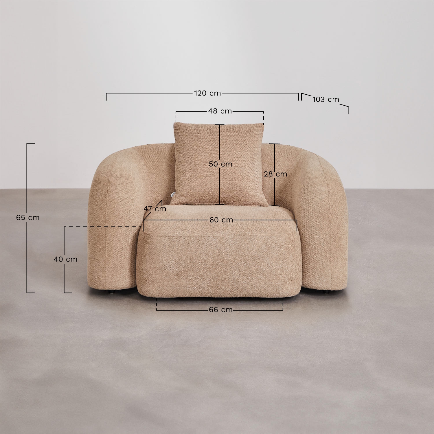 Conjunto de sala com sofá modular de 3 lugares, sofá de 2 lugares e poltrona em chenille Coco, Dimens&otilde;es