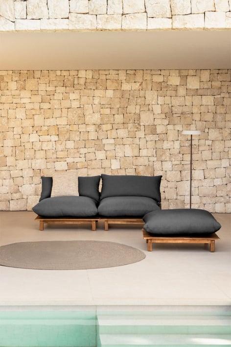 Sofá modular reclinável de jardim de 2 peças com puff em madeira de acácia Brina - Cinza Grafito