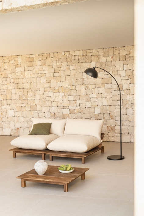 Conjunto de jardim com sofá modular reclinável de 2 peças e mesa de centro em madeira de acácia Brina
