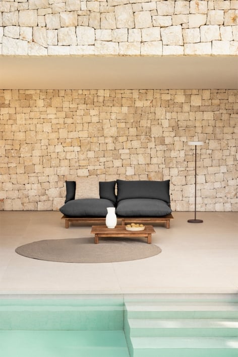 Conjunto de jardim com sofá modular reclinável de 2 peças e mesa de centro em madeira de acácia Brina