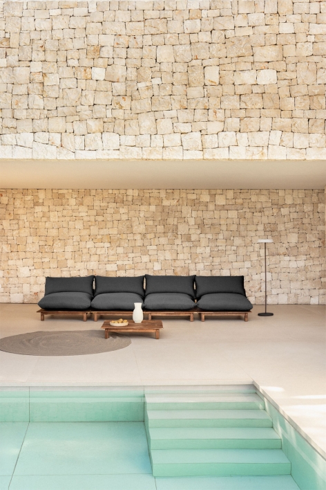 Conjunto de jardim com sofá modular reclinável de jardim de 4 peças e mesa de centro em madeira de acácia Brina - Cinza Grafito