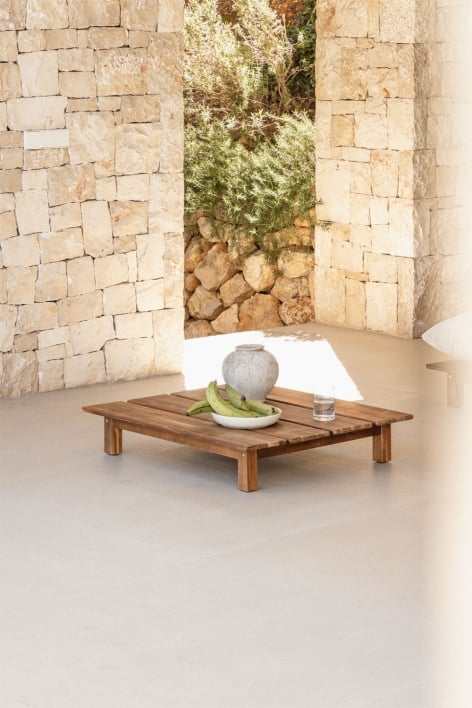 Mesa de centro retangular para jardim 85x75 cm em madeira de acácia Brina - Castanho Acácia Rústico