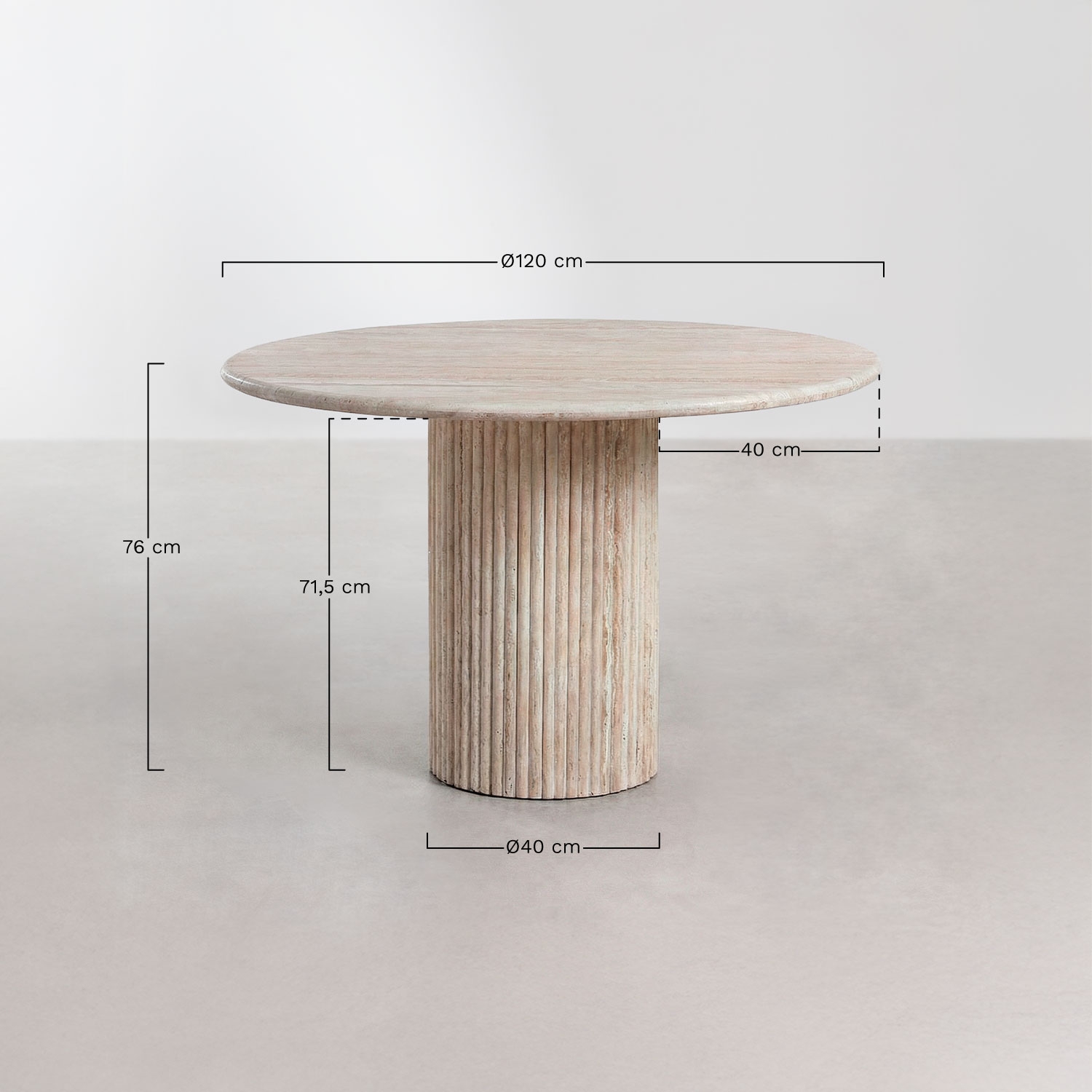 Mesa de jantar redonda Ø120 cm em pedra natural Grosseto, Dimens&otilde;es