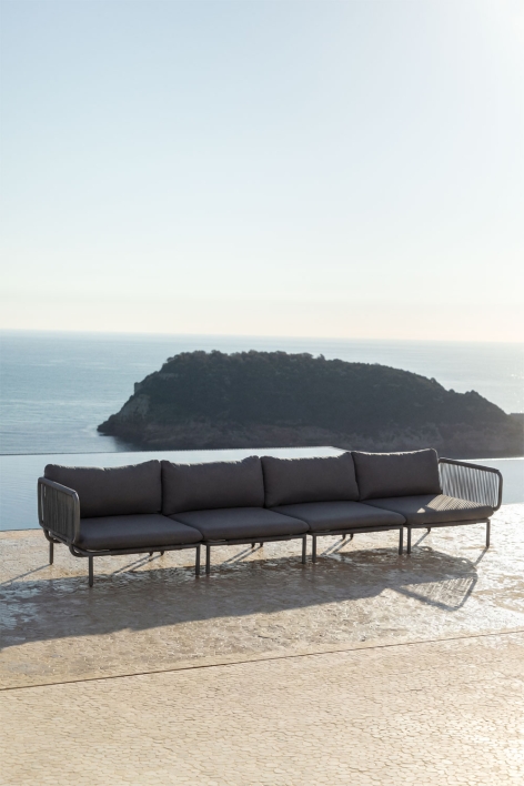 Conjunto de jardim com sofá modular de 4 peças com 2 módulos de canto em aço Roubly - Cinza Grafito