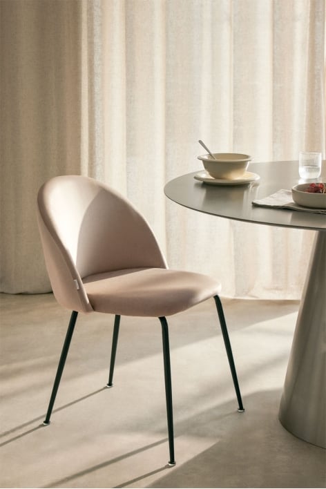 Cadeira de jantar estofada e em aço Kana Design - Velluto Castanho Trigo