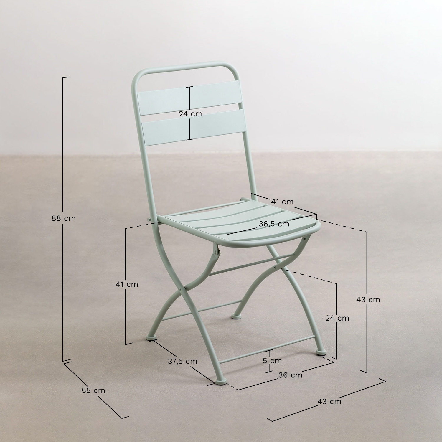 Cadeira de jardim dobrável em aço Janti, Dimens&otilde;es