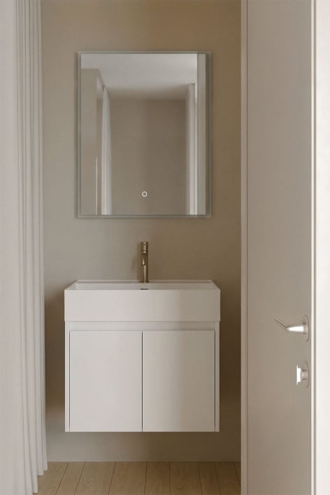Conjunto de móvel de casa de banho suspenso 60x40 cm em madeira com lavatório integrado Genevie - Branco fosco