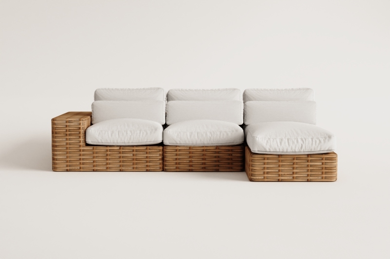 Sofá modular chaise longue direito de jardim de 3 peças em rattan Milu Style