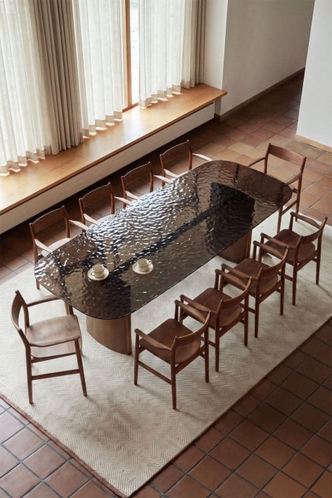 Rectangular dining table 260x110 cm in tempered glass and MDF Zarvi