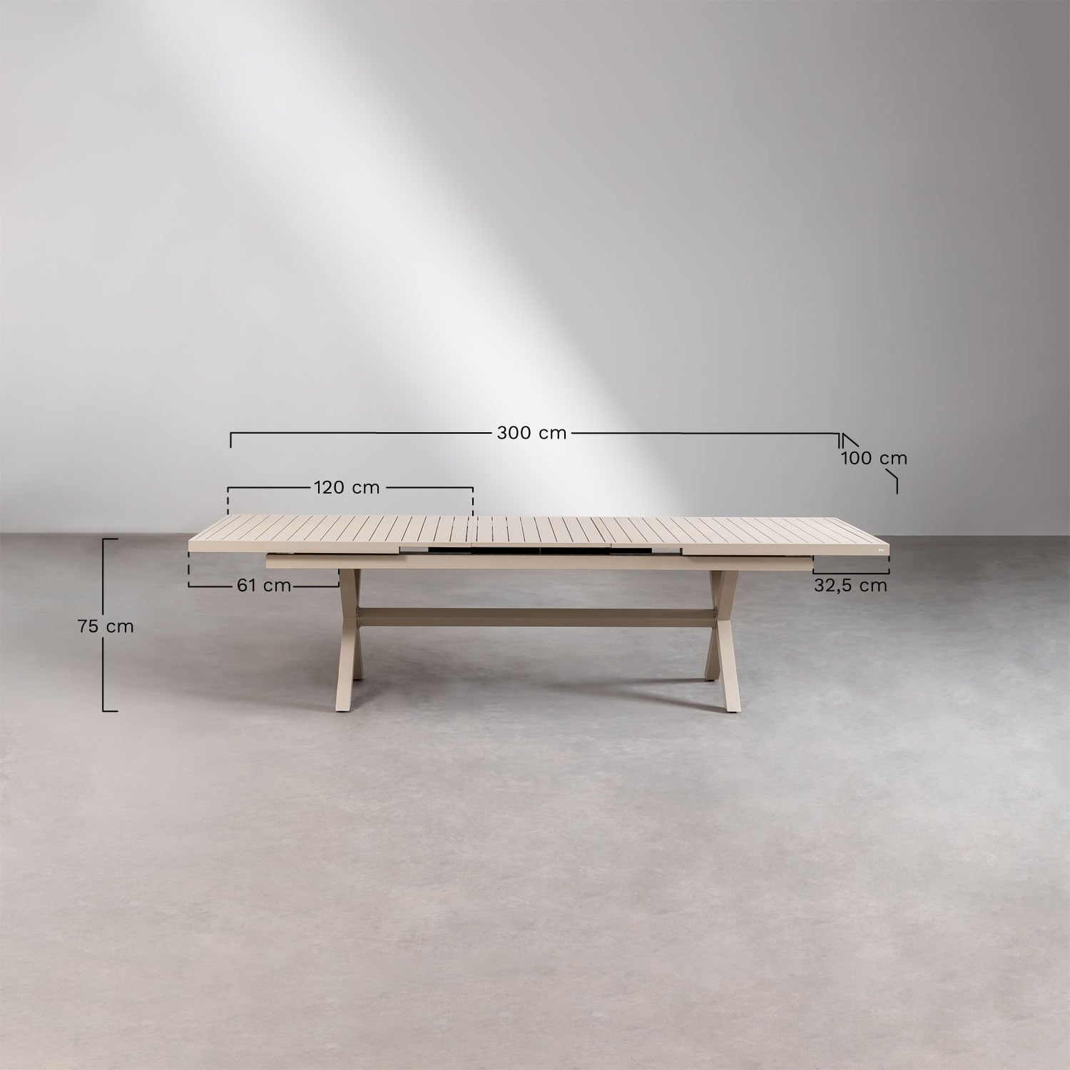 Rectangular extensible dining table in aluminum Karena, Dimens&otilde;es
