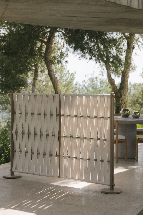 Biombo de jardim 160x120 cm em alumínio e corda bege creme Tunas - Beige Creme