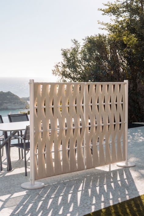 Biombo de jardim 160x120 cm em alumínio e corda bege amêndoa Tunas