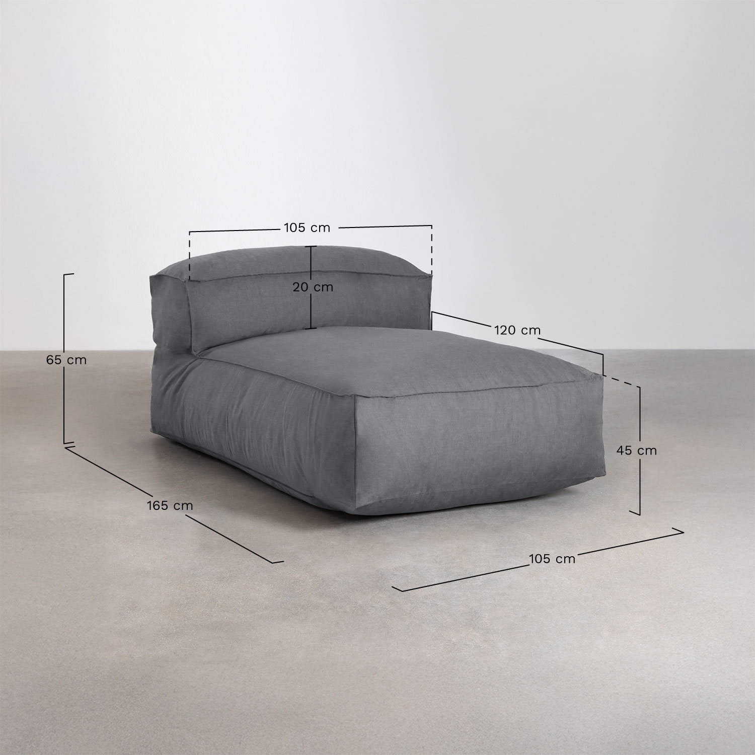 Poltrona chaise longue de jardim em tecido Dojans, Dimens&otilde;es