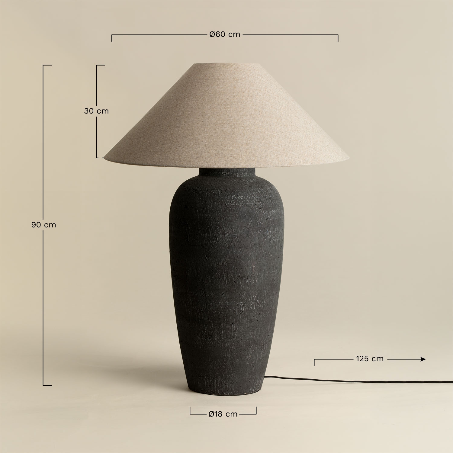 Candeeiro de mesa em linho e fibra de vidro Selivan, Dimens&otilde;es