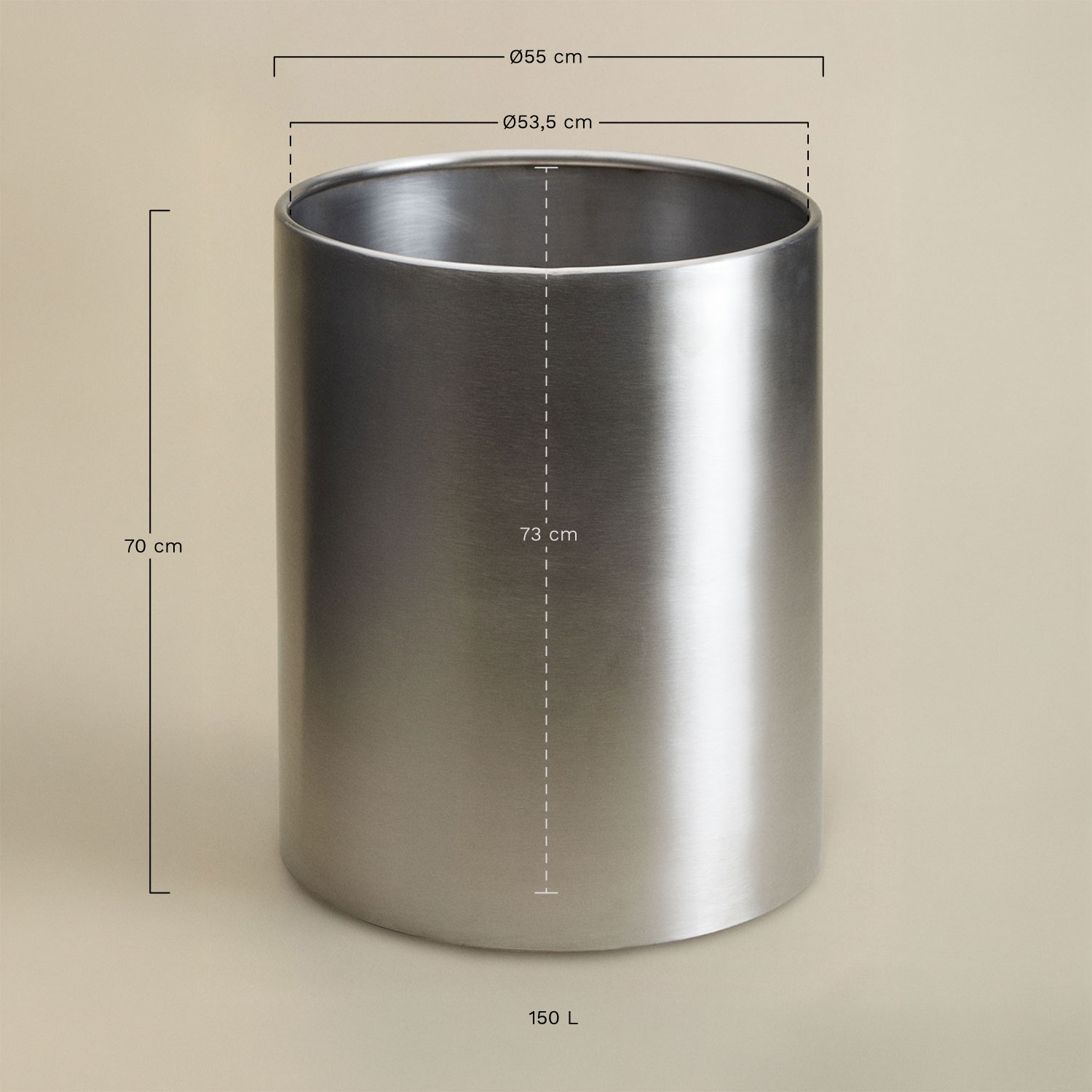 Vaso redondo em aço inoxidável Auraia, Dimens&otilde;es