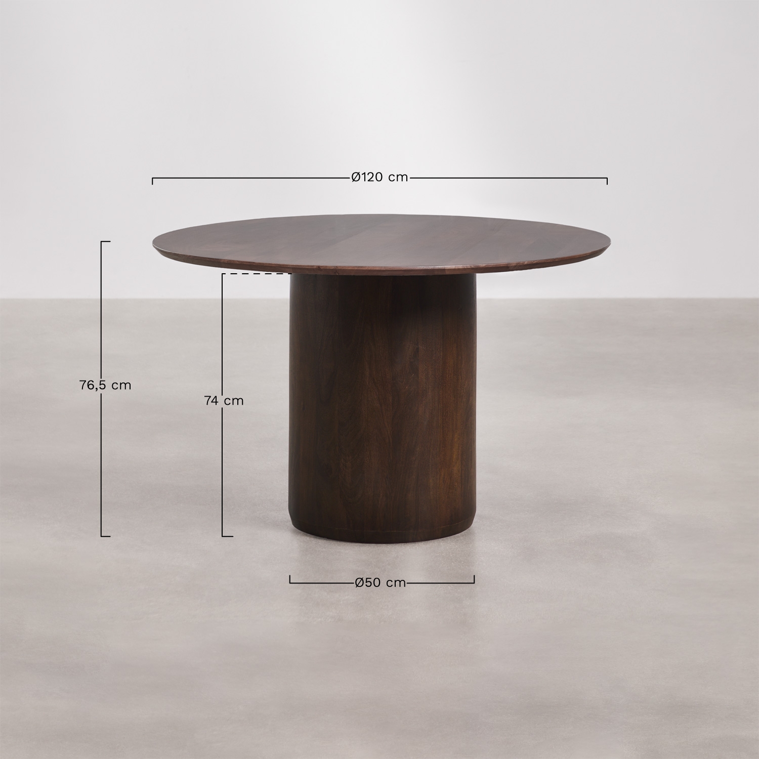 Mesa de jantar redonda Ø120 cm Luceida, Dimens&otilde;es