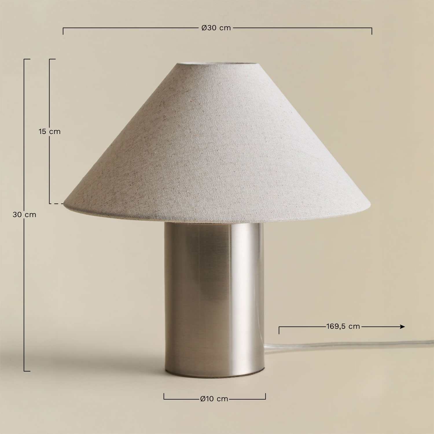 Candeeiro de mesa em linho e ferro Barak, Dimens&otilde;es