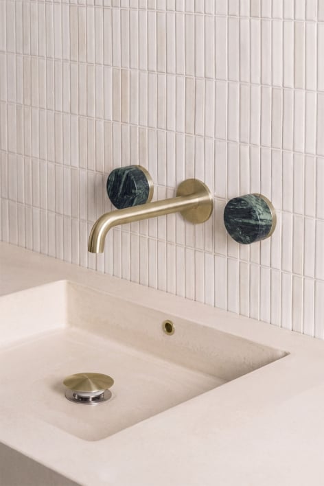 Conjunto de torneira de lavatório embutida em pedra natural Gilstoin e válvula de escoamento para lavatório tipo Click-Clack em - Dourado escovado