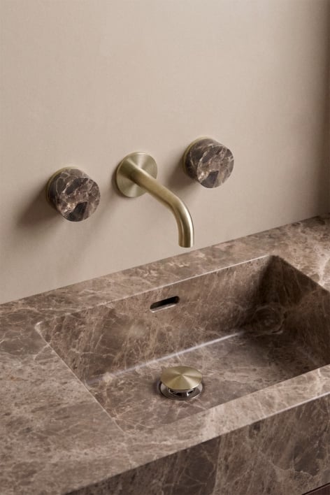 Conjunto de torneira de lavatório embutida em pedra natural Gilstoin e válvula de escoamento para lavatório tipo Click-Clack em