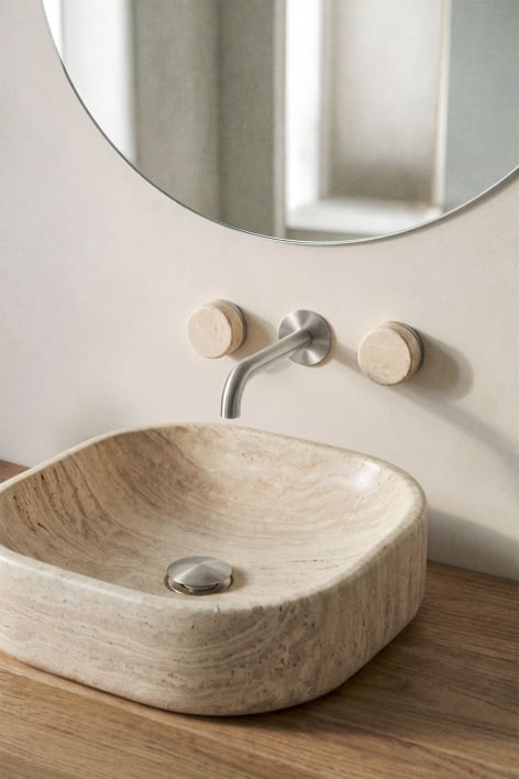 Conjunto de torneira de lavatório embutida em pedra natural Gilstoin e válvula de escoamento para lavatório tipo Click-Clack em - Cinzento escovado