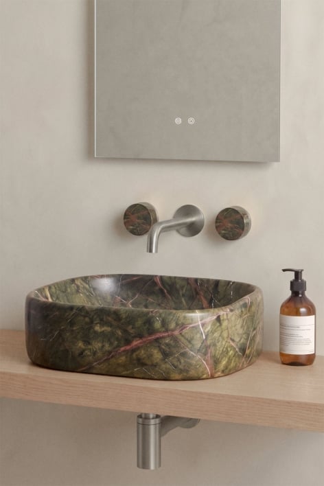 Conjunto de torneira de lavatório embutida em pedra natural Gilstoin e válvula de escoamento para lavatório tipo Click-Clack em - Cinzento escovado