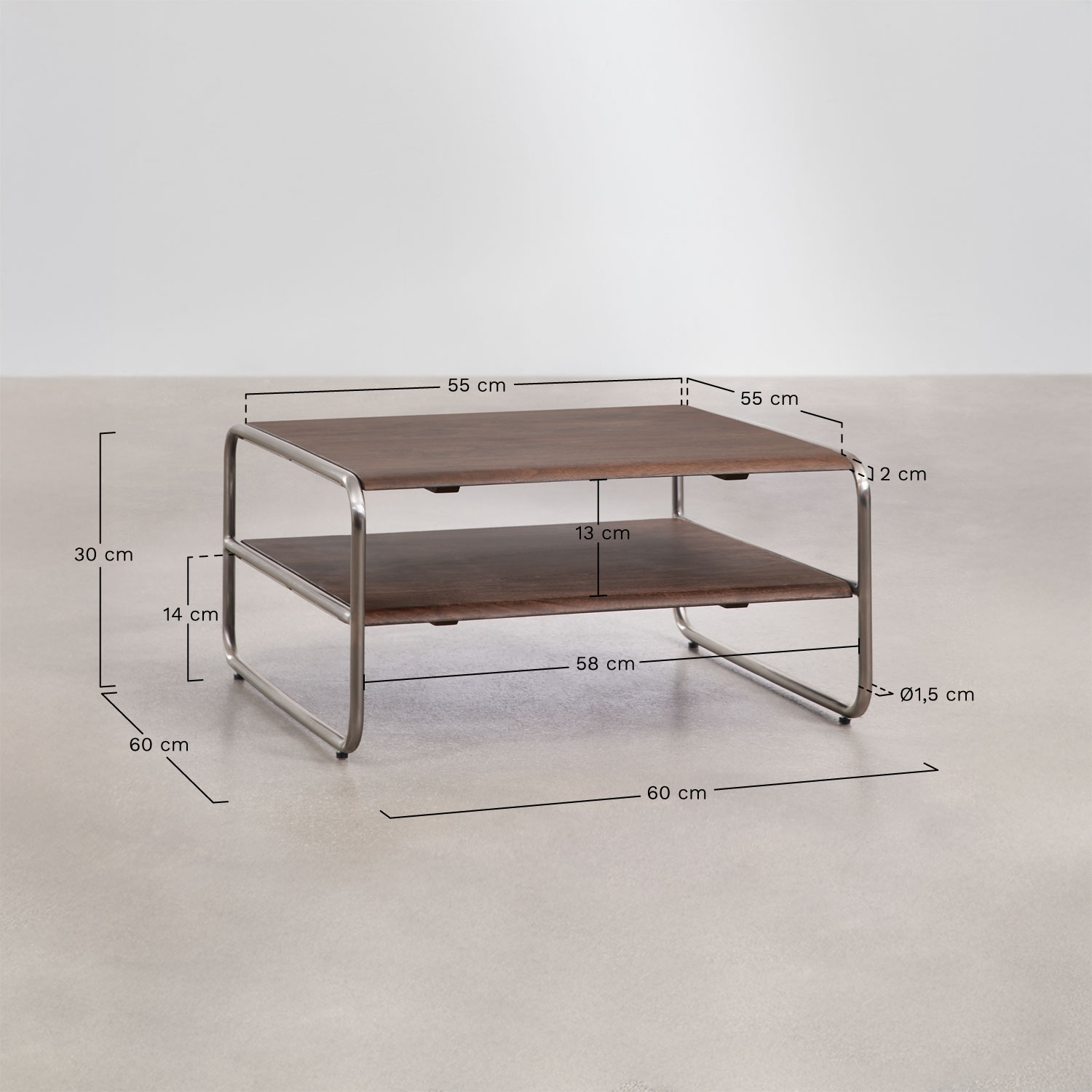 Mesa de centro em madeira de acácia e aço inoxidável Altrex, Dimens&otilde;es