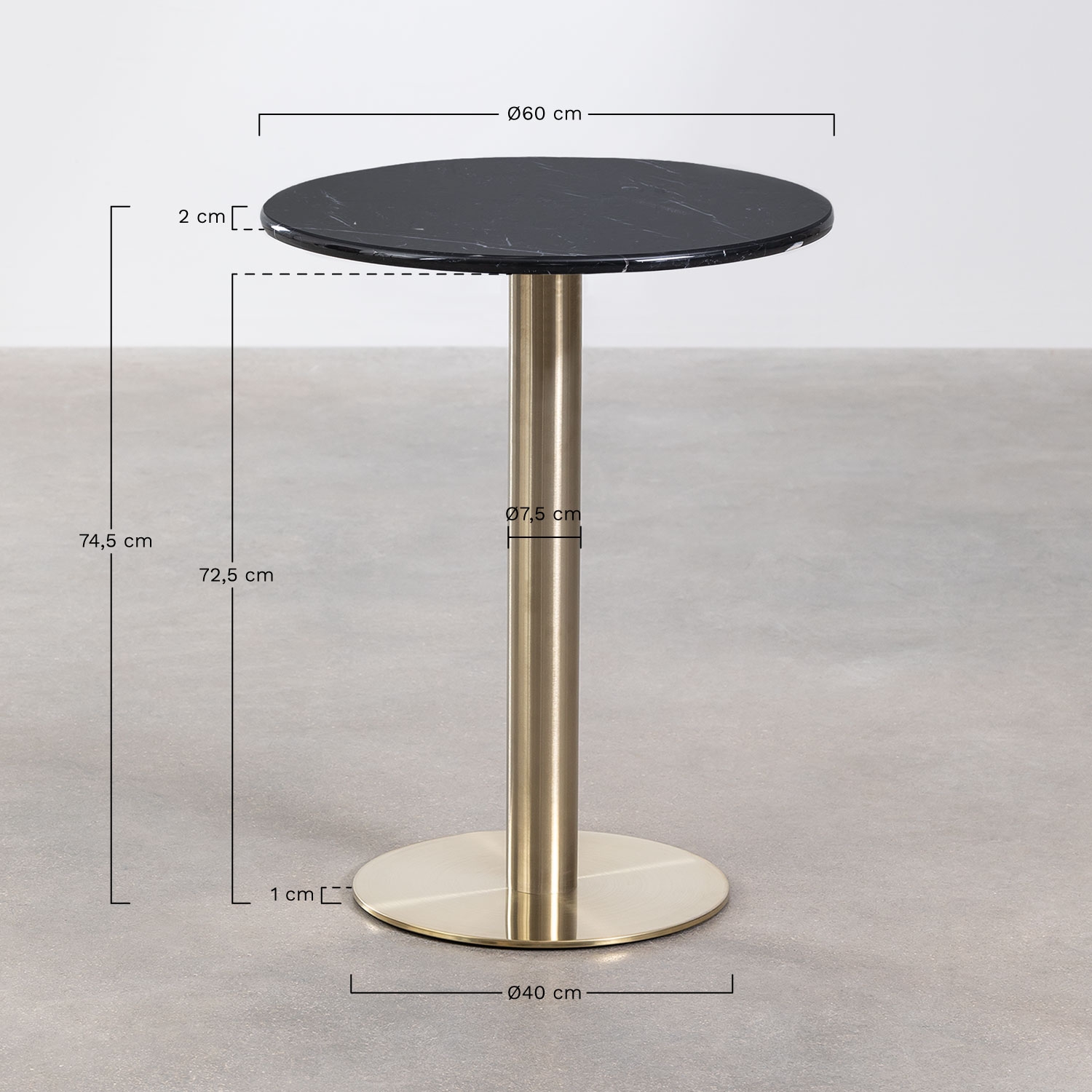 Mesa de bar redonda em pedra natural Xiren, Dimens&otilde;es