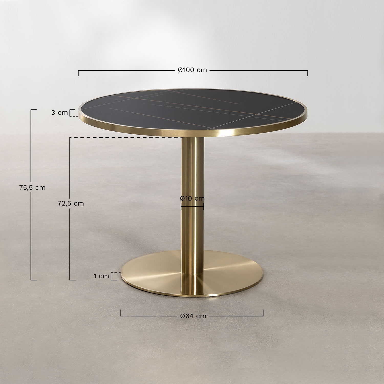 Mesa de bar redonda Ø100 cm em aço Briselda, Dimens&otilde;es