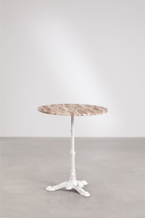 Mesa de bar redonda Ø60cm em pedra natural Azteca - Mármore Bege Panther - Branco Glacial