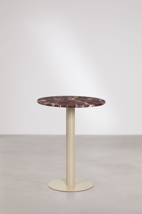 Mesa de bar redonda em pedra natural Xiren - Mármore Vermelho Cherry Gold - Bege Tapioca