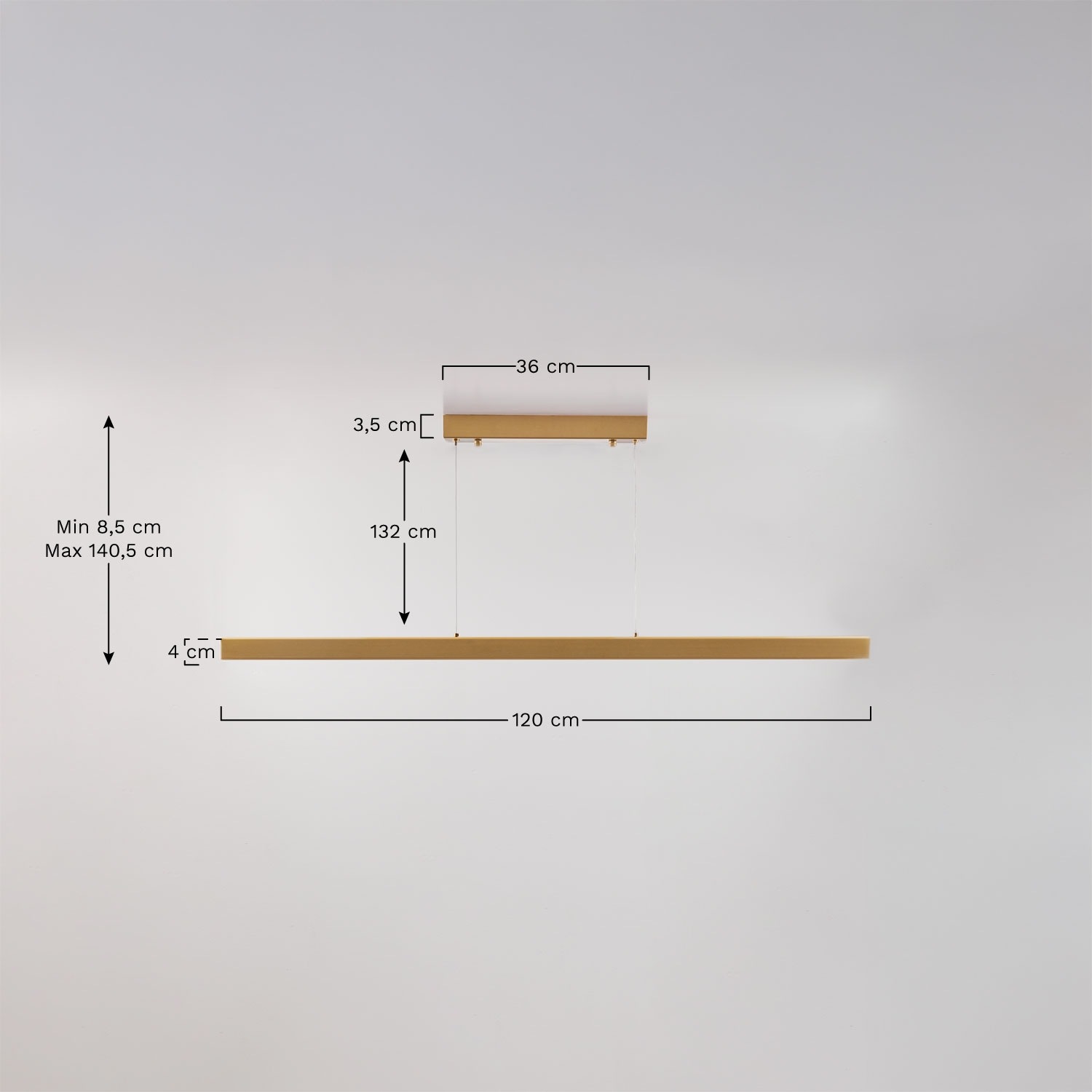 Lâmpada de teto suspensa linear LED 120 cm em metal Nilam, Dimens&otilde;es