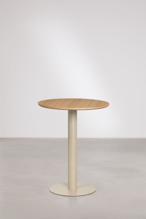 Mesa de bar redonda em MDF Xiren - Castanho Madeira Natural - Bege Tapioca