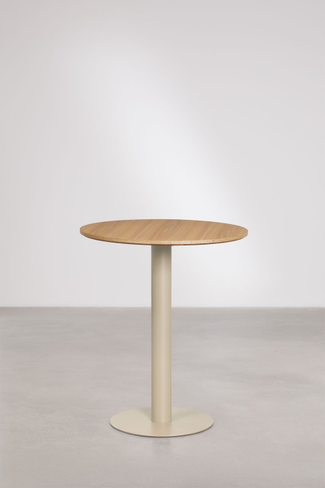 Mesa de bar redonda em MDF Xiren - Castanho Madeira Natural - Bege Tapioca