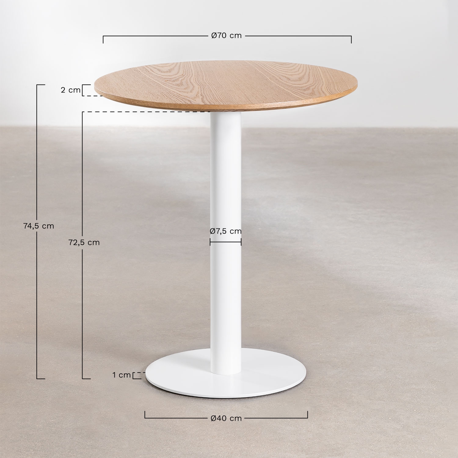 Mesa de bar redonda em MDF Xiren, Dimens&otilde;es