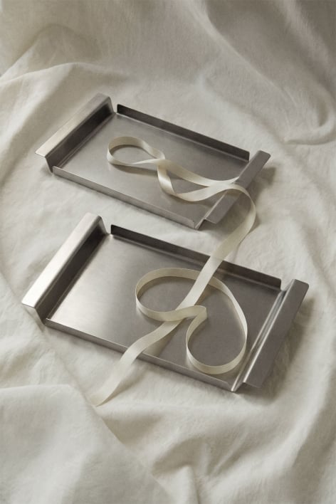 Conjunto de 2 tabuleiros decorativos em aço inoxidável Pigel