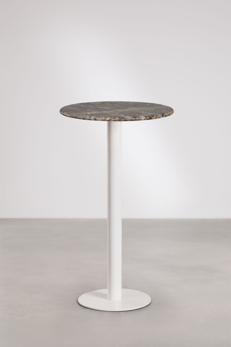 Mesa alta de bar redonda Ø60 cm em pedra natural Xiren - Mármore Castanho Emperador - Branco Glacial