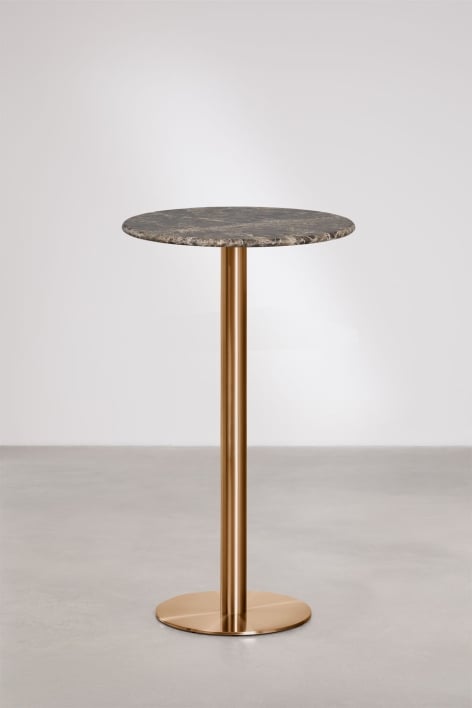 Mesa alta de bar redonda Ø60 cm em pedra natural Xiren - Mármore Castanho Emperador - Ouro Rosa Escovado