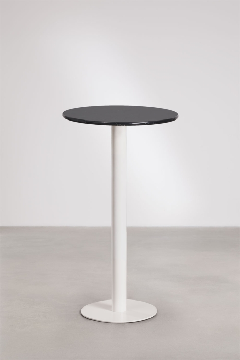 Mesa alta de bar redonda Ø60 cm em pedra natural Xiren - Mármore Nero Marquina - Branco Glacial