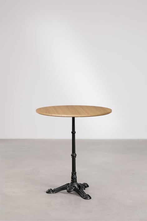 Mesa de bar redonda em MDF Azteca - Castanho Madeira Natural - Preto