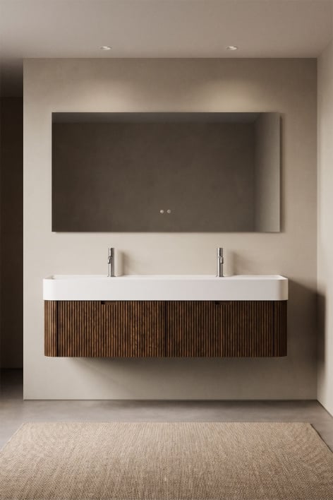 Conjunto de móvel de casa de banho suspenso 130x45 cm em madeira com lavatório integrado Saioa