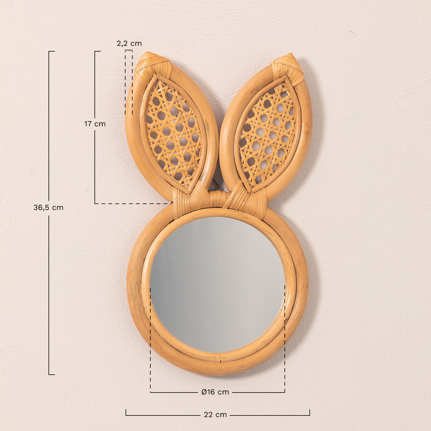 Espelho de Parede em Rattan (36,5x22 cm) Trovi, Dimens&otilde;es